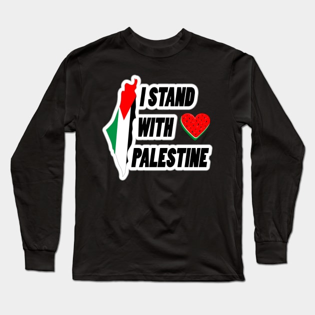 I stand with Palestine - Map and Watermelon Logo Long Sleeve T-Shirt by BluedarkArt